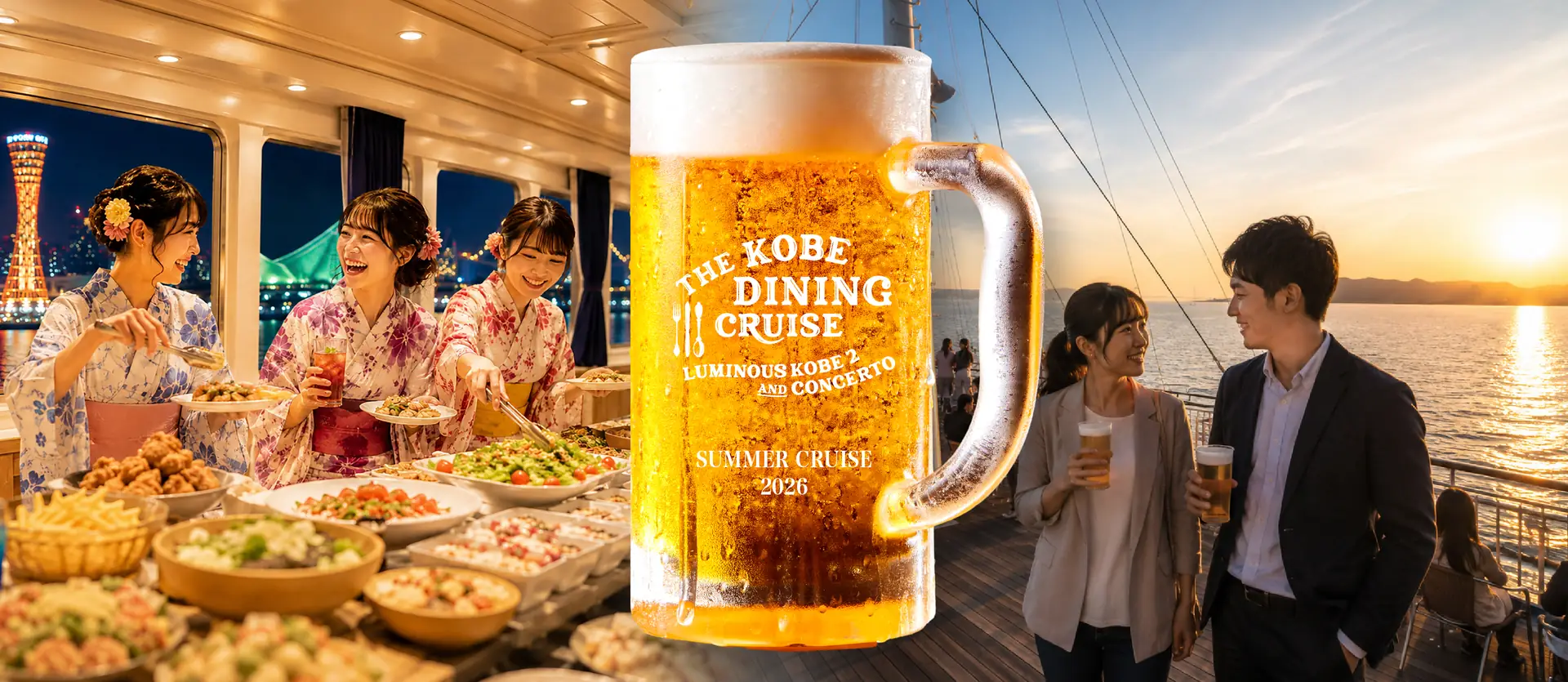 神戸港クルーズ「コンチェルト」の夏｜平日は船上ビアガーデン、週末はサマービュッフェ【2026年6〜9月】